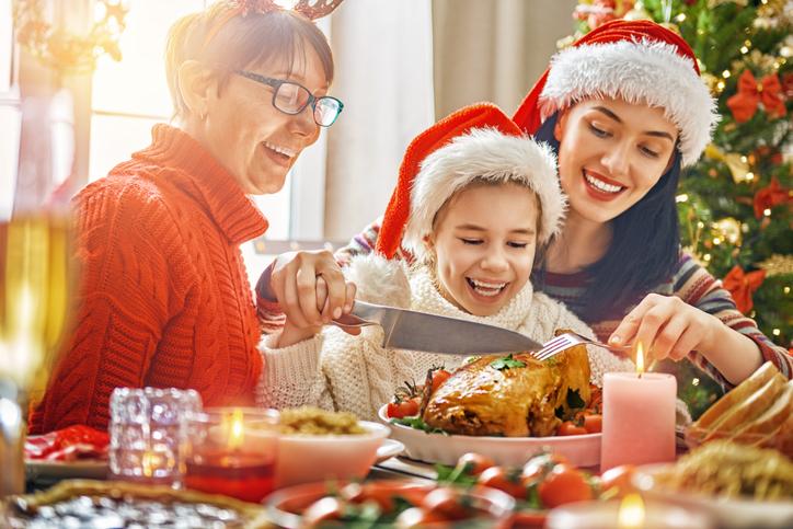 Family eating at Christmas