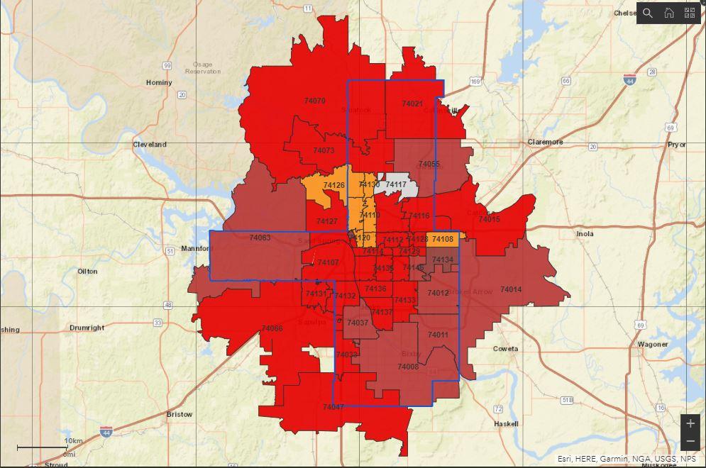 Tulsa Health Department Updates Tulsa County COVID-19 Zip Code Risk Map