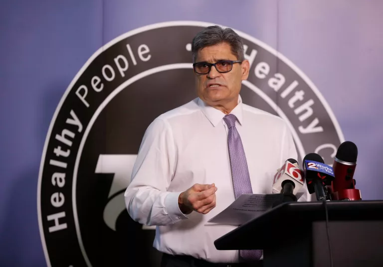 Tulsa Health Department Director Dr. Bruce Dart makes remarks during a coronavirus briefing last month. Dart warned Saturday about the risks that large crowds pose as COVID-19 cases reach their highest levels in Tulsa County.