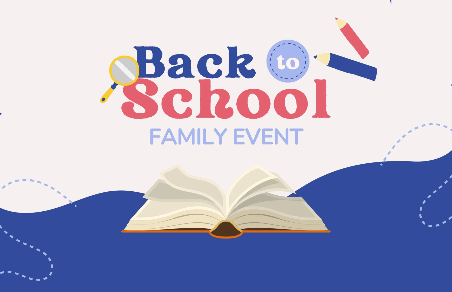 Tulsa Health Department flyer promoting the "Back to School Family Event" on Saturday, August 1, from 1:00 to 4:00 p.m. at the North Regional Health & Wellness Center, 5635 N. Martin Luther King Jr. Blvd., Tulsa, OK 74126. The flyer features school-themed illustrations including an open book, magnifying glass and pencils.